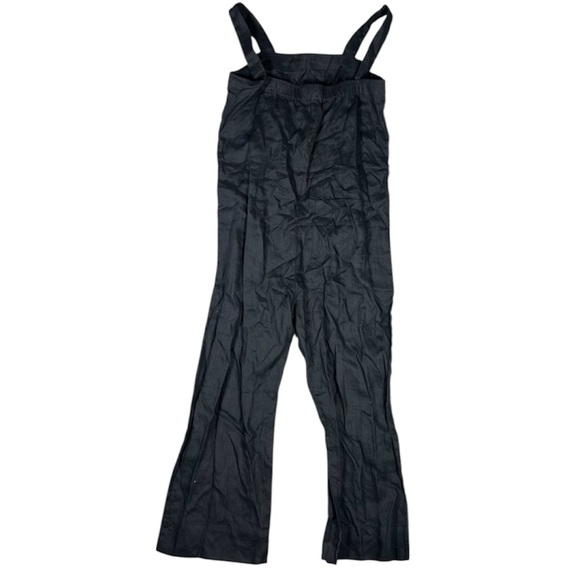 Quince Jumpsuit Womens Medium Black European Linen Square Neck Minimalist Sleek - Picture 8 of 13